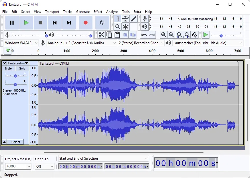 Screenshot of an audio recording software displaying recorded waveforms after capturing audio.