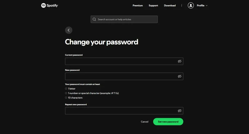 how to change Spotify password