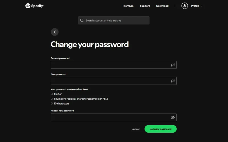 how to change Spotify password